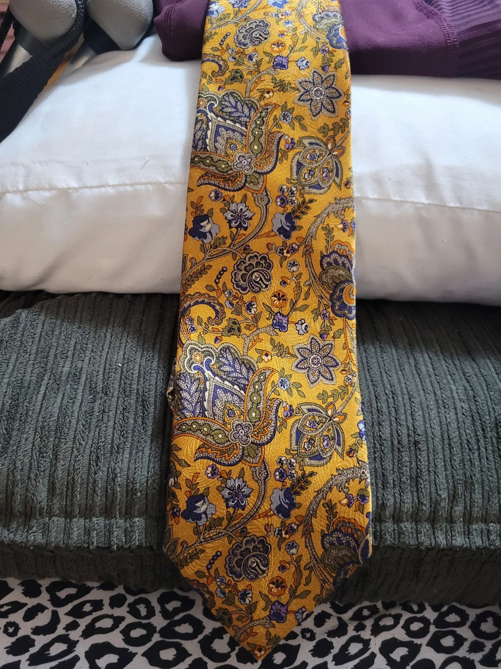 Robert Talbott Yellow Paisley Silk Tie with Purple and Blue Accents